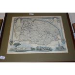 FRAMED REPRODUCTION MAP OF NORFOLK, APPROX 68 X 59CM