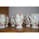 SET OF SIX FLORAL DECORATED MUGS BY CLAYRE & EEF