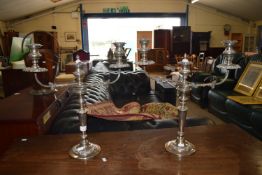 PAIR OF IMPRESSIVE SILVER PLATED CANDELABRA, EACH HEIGHT APPROX 50CM MAX