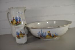 JUG AND BOWL SET TOGETHER WITH A SMALL VASE