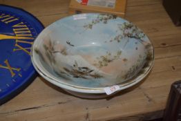 JAPANESE HAND PAINTED BOWL DEPICTING BIRDS AND FAUNA, WITH MOUNT FUJI IN BACKGROUND, CIRCA 19TH