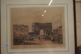 FRAMED 19TH CENTURY ENGRAVING "GRAND ENTRY OF THE ALLIED SOVEREIGNS INTO PARIS ON 31ST MARCH