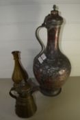 LARGE MIDDLE EASTERN EWER AND COVER, SMALL MIDDLE EASTERN COFFEE POT AND VASE