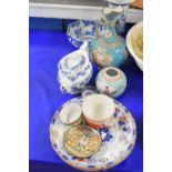 CERAMICS, CHINESE BLUE AND WHITE VASE (A/F), ROYAL WORCESTER EGG CUP AND PLATES