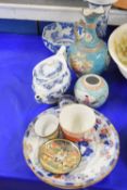 CERAMICS, CHINESE BLUE AND WHITE VASE (A/F), ROYAL WORCESTER EGG CUP AND PLATES