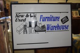 LARGE METAL SIGN ADVERTISING FURNITURE WAREHOUSE, WIDTH APPROX 123CM