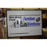 LARGE METAL SIGN ADVERTISING FURNITURE WAREHOUSE, WIDTH APPROX 123CM