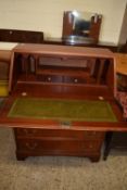 MAHOGANY EFFECT FALL FRONT BUREAU WITH PART FITTED INTERIOR, WIDTH APPROX 76CM