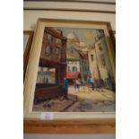 SIGNED OIL ON CANVAS SIGNED PARK OF A CONTINENTAL STREET SCENE, APPROX 39 X 29CM