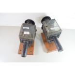 TWO VINTAGE CAR LAMPS ON WOODEN MOUNTS