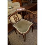 EDWARDIAN SERPENTINE CORNER CHAIR WITH INLAID DECORATION, WIDTH APPROX 62CM MAX