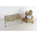 SMALL GILT CLOCK AND BRASS STAND