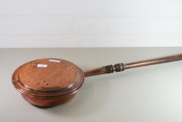 COPPER WARMING PAN WITH TURNED WOODEN HANDLE