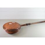 COPPER WARMING PAN WITH TURNED WOODEN HANDLE