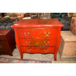 PAINTED CHEST OF DRAWERS DECORATED IN THE ORIENTAL STYLE WITH BIRDS AND FOLIAGE ETC, WIDTH APPROX