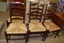 SET OF SIX MODERN RUSH SEATED LADDERBACK CHAIRS