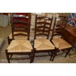 SET OF SIX MODERN RUSH SEATED LADDERBACK CHAIRS