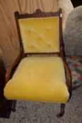 STAINED WOOD BUTTON BACK CHAIR, WIDTH APPROX 54CM