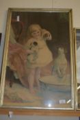 PRINT OF A YOUNG GIRL WITH PUPPIES