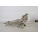 PAIR OF SILVER METAL MODELS OF PHEASANTS