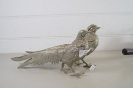 PAIR OF SILVER METAL MODELS OF PHEASANTS