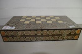 LARGE BACKGAMMON BOARD WITH INLAID SQUARE DECORATION, PROBABLY INDIAN