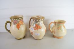 THREE CROWN DUCAL AUTUMN LEAVES JUGS BY CHARLOTTE RHEAD