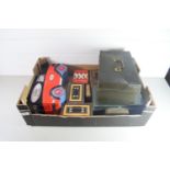 BOX CONTAINING METAL BOXES, MONEY BOXES AND A BISCUIT TIN