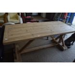 LARGE DISTRESSED PINE REFECTORY TABLE, APPROX 180 X 80CM