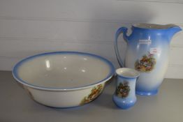 JUG AND BOWL SET TOGETHER WITH A SMALL VASE