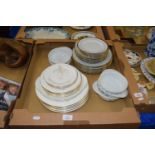 TRAY CONTAINING CROCKERY, SOME BY ROYAL DOULTON IN THE FLIRTATION PATTERN COMPRISING DINNER