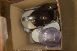 BOX CONTAINING KITCHEN WARES, FOOD MIXER, EQUIPMENT ETC