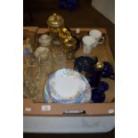 TRAY CONTAINING CERAMIC BOWLS, SOME GLASS WARES, COFFEE POTS, ETC