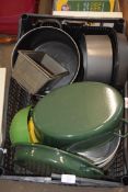 CRATE OF VARIOUS KITCHEN WARES TO INCLUDE POTS, DISHES ETC