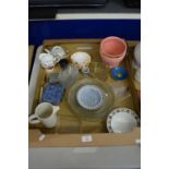 TRAY CONTAINING CHINA ITEMS AND GLASS WARES, MAINLY KITCHEN ITEMS
