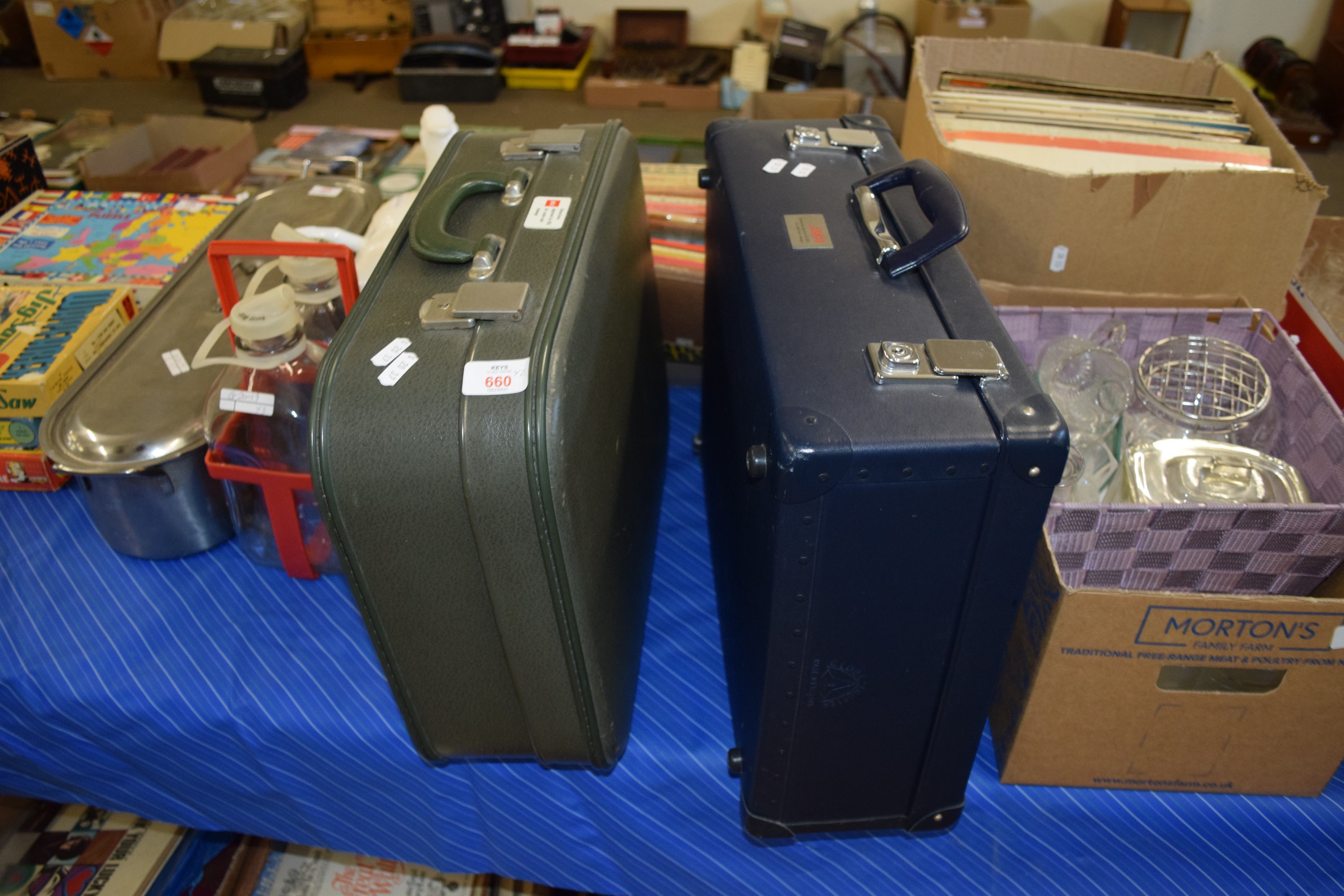 TWO VINTAGE SUITCASES WITH BEA LOGOS