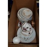 BOX CONTAINING CHINA WARES INCLUDING PART TEA SET BY COLCLOUGH