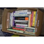 BOX OF MIXED BOOKS - OXFORD DICTIONARY, LONDON ATLAS ETC