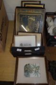 SMALL BOX OF MIXED FRAMED PRINTS, SOME RELIGIOUS