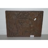 CARVED WOODEN PANEL WITH DEER IN RELIEF