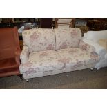 FLORAL SOFA, GOOD QUALITY, WITH TURNED LEGS, LENGTH APPROX 170CM