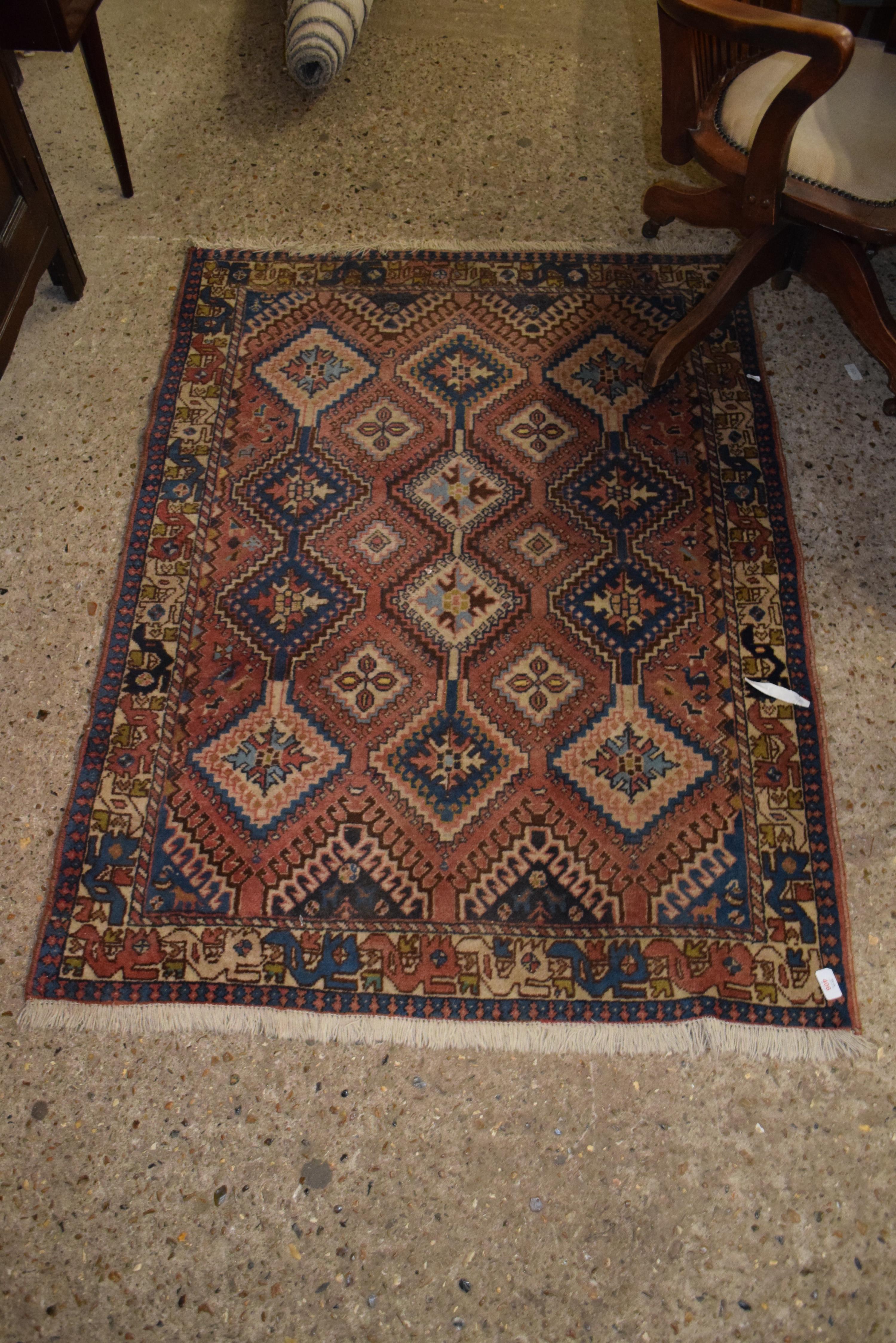 RUG WITH GEOMETRIC STYLISED DESIGN, APPROX 144 X 110CM