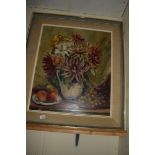 LARGE OIL PAINTING ON BOARD OF STILL LIFE SIGNED SUTTON