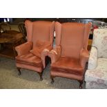PAIR OF FIRESIDE CHAIRS, EACH WIDTH APPROX 74CM