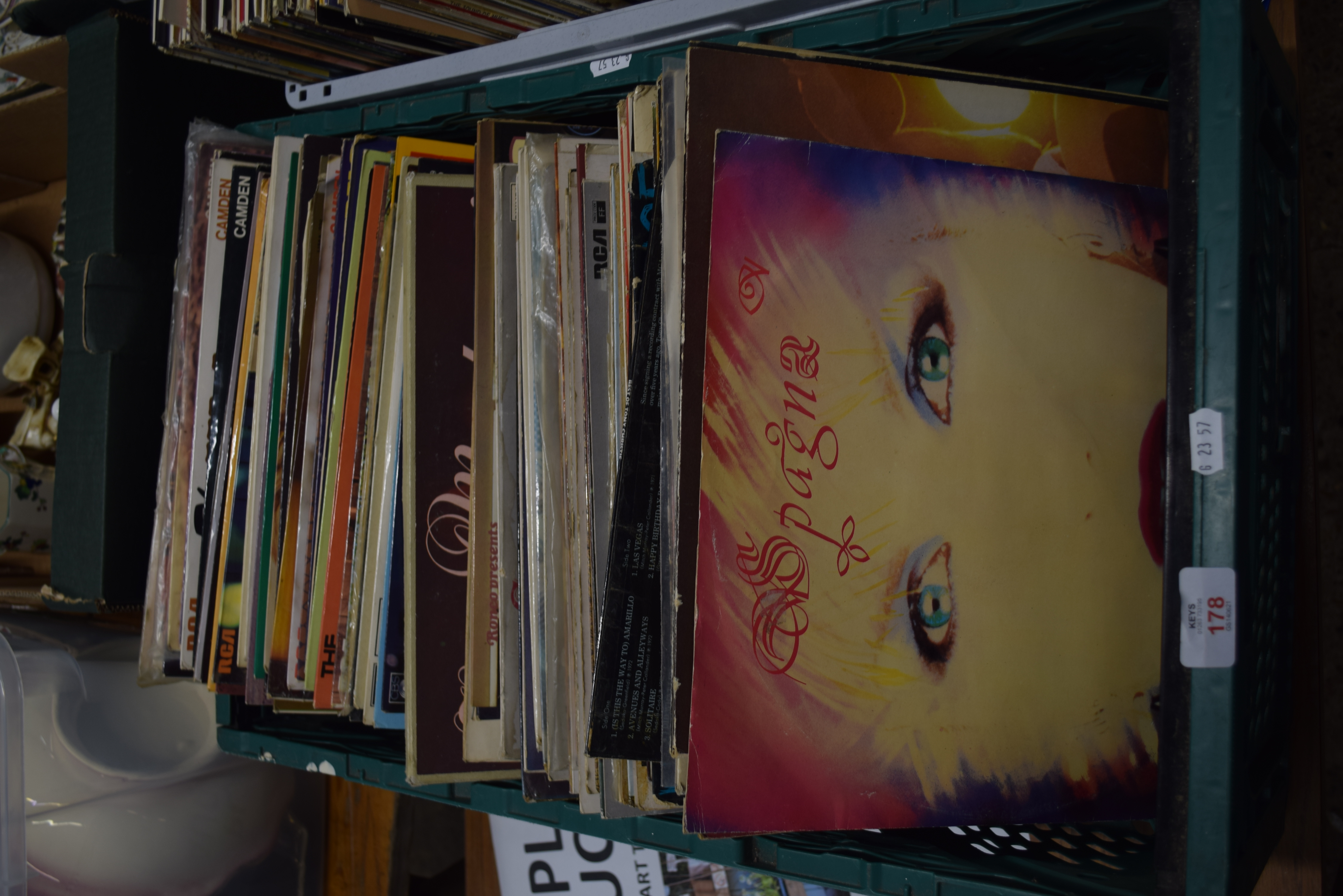 BOX CONTAINING LPS, MAINLY POP MUSIC, VARIOUS ARTISTS, JIM REEVES, TAMMY WYNETTE ETC