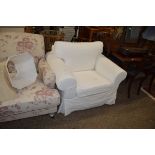 MODERN UPHOLSTERED ARMCHAIR, WIDTH APPROX 105CM