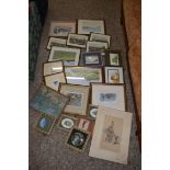 BOX CONTAINING VARIOUS PICTURES INCLUDING WATERCOLOURS, PRINTS