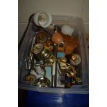 PLASTIC BOX CONTAINING WALL LIGHTS AND SMALL CHANDELIER
