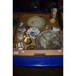 POTTERY WARES, BLUE AND WHITE PILL BOX, LARGE GLASS BOWL ETC