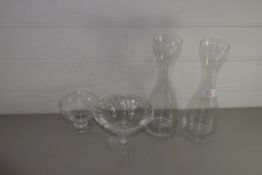 TWO GLASS VASES AND BOWLS